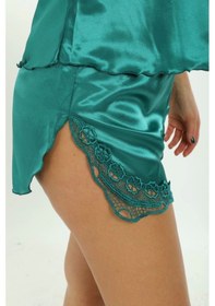Resim Yeşil Saten Babydoll Şortlu Takım - 258 Yeşil 