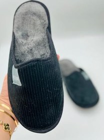 Resim Kadife Erkek Önü Kapalı Terlik Kışlık Hafif Terlik Misafir Çeyiz Damat Terliği Ses Yapmaz Taban Siyah/Gri 40-41 