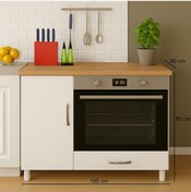 Resim 100lük Ankastre Fırın Ve Ocak Dolabı, Set Üstü Ocak Dolabı, Çok Amaçlı Dolap, Mutfak Dolabı Meşe - Beyaz 