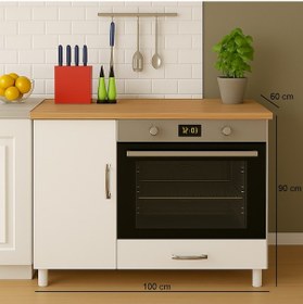 Resim 100lük Ankastre Fırın Ve Ocak Dolabı, Set Üstü Ocak Dolabı, Çok Amaçlı Dolap, Mutfak Dolabı Meşe - Beyaz 