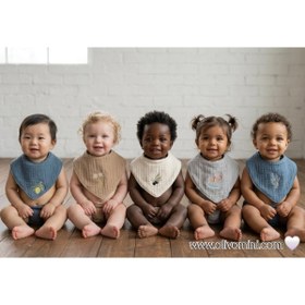 Resim Olivo Mini Yenidoğan Bebek Nakışlı Fular/Önlük 4 kat müslin 