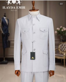 Resim Özel Tasarım İtalyan Kesim Safari Erkek Takım Elbise Krem Bej 