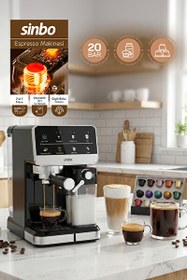 Resim Sinbo Espresso Cappucino Latte 20 Bar Süt Köpürtücülü Kapsül Kullanım Aparatı Profesyonel Otomatik Espresso Makinesi 