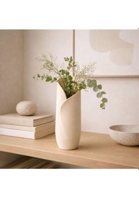 Resim Modern Sarmal Tasarım 3d Baskı Dekoratif Vazo Krem 