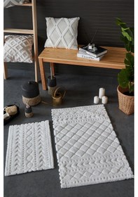 Resim Hcw Aztech Ekru %100 Pamuk Viskon 2 Parça Banyo Paspas Seti 40 60+60 100 Cm Ekru 