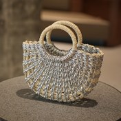 Resim Boho Gümüş Dokuma Çanta - El Yapımı Delikli Clutch, Kadınlar için Şık Akşam Parti Aksesuarı 