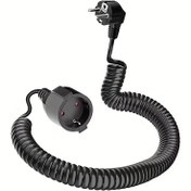 Resim 2 Metre PU Yay Uzatma Kablosu, Spiral Koruyucu Kablo, 0.6 M'den 2 M'ye kadar uzayabilir, Uzatma Kablosu (240V/16 A), 3 X 1.0 Mm², Schuko Fişli ve Kablo, Siyah. 