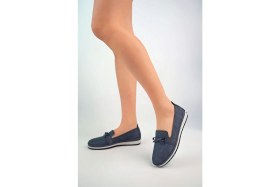 Resim Jomoti Dolgu Taban Lazerli Lacivert Kot Kadın Ayakkabı 