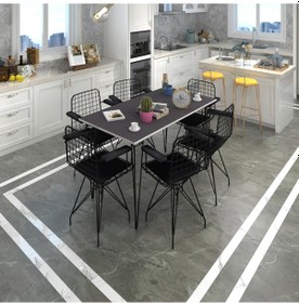 Resim Knsz masa sandalye takımı hem75mazlum grisyh 130*090 klç 6 sandalye syhsyh kolçaklı 