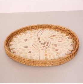 Resim Anita 30 X3 Cm Sedefli Rattan Tepsi & Duvar Dekoru Bej 