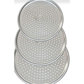 Resim 3'lü Lüx Çelik Delikli Pizza Tepsi 28,32,36 Cm 