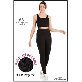 Resim Missmaral Kadın Kışlık Içi Polarlı Yüksek Bel Toparlayıcı Tayt Lacivert Curve High Waist Fleece Winter 1059 SiYAH 