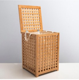 Resim Büyük Boy Ahşap Bambu Kirli Sepeti 45x45x62 
