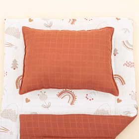 Resim Alt Açma Matı ve Yastık - Çift Taraflı - Koyu Kiremit Muslin - Kahverengi Gökkuşağı 