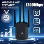 Resim 2025 Yeni Güçlü WiFi Booster, 6 Kat Daha Güçlü WiFi Genişletici, 1200Mbps WiFi, 2.4GHz ve 5GHz Çift Frekans Bandı (9000 Metrekare Kapsama), Geliştirilmiş Sinyal Geçirgenliği, 35 Cihaza Destek, 4 Mod, Tek Tuşla Kurulum, 360° Tam Kapsama Alanı, 4 Antenli, Ethernet Portu Dahil, Fritzbox, AVM ve Diğerleri için Kablosuz Sinyal Amplifikatörü 