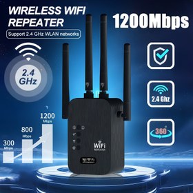 Resim 2025 Yeni Güçlü WiFi Booster, 6 Kat Daha Güçlü WiFi Genişletici, 1200Mbps WiFi, 2.4GHz ve 5GHz Çift Frekans Bandı (9000 Metrekare Kapsama), Geliştirilmiş Sinyal Geçirgenliği, 35 Cihaza Destek, 4 Mod, Tek Tuşla Kurulum, 360° Tam Kapsama Alanı, 4 Antenli, Ethernet Portu Dahil, Fritzbox, AVM ve Diğerleri için Kablosuz Sinyal Amplifikatörü 
