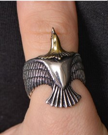 Resim Gümüş Erkek Yüzük Kartalı Figürlü Zihgir (527796355) 