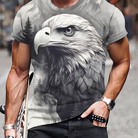 Resim Yeni Yaz Hayvan Desenli 3D Baskılı Erkek Moda Rahat Tişört 