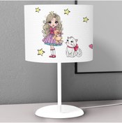 Resim instababyrooms Tatlı Kız Ve Kedi Desenli Çocuk Odası Dijital Baskılı Çocuk Odası Masaüstü Abajur Avize 