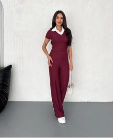 Resim Ottoman Kumaş Beyaz Gömlek Yaka Takım S4142 Bordo 