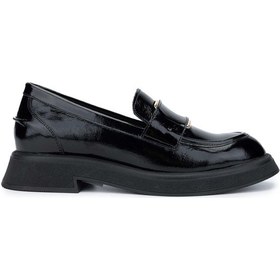 Resim Tamer Tanca Kadın Hakiki Deri Siyah Rugan Loafer Ayakkabı 1066 2305 Bn Ayk Sk24-25 Sıyah Krsk Rgn Siyah Kırışık Rugan 