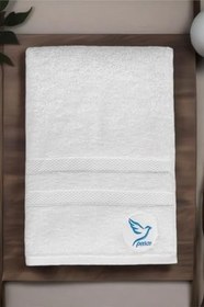Resim Havlu - Beyaz Renk- Peace Desen 70 X 140 Banyo Havlusu 