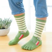 Resim Gençlerin Karikatür Beş Parmaklı Çorapları - Yeşil ve Beyaz Çizgili, Yumuşak Polyester Karışımı, Sadece Elde Yıkama, Erkek ve Kız Çocukları İçin Eğlenceli ve Rahat, Günlük Giyim İçin Mükemmel, Genç Çorapları | Eğlenceli Çorap Tasarımı | Örgü Çoraplar, Genç Çorapları 