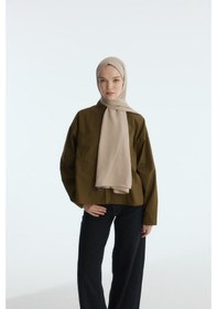 Resim Mirsoy Scarf İpeksi Jakar Şal Sarmaşık Desen Açık Vizon 