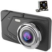 Resim Geeroyoo Araç Sürücü Kaydedici 4 İnç Ekran 1080p Ön+arka Kameralar Gece Görüşü Park Monitörü Döngü Kayıt G-sensor Siyah Metal 