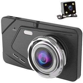 Resim Geeroyoo Araç Sürücü Kaydedici 4 İnç Ekran 1080p Ön+arka Kameralar Gece Görüşü Park Monitörü Döngü Kayıt G-sensor Siyah Metal 