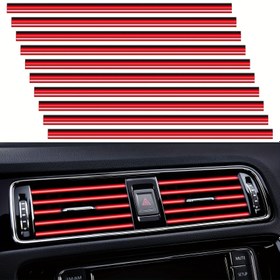 Resim 20 adet Araba Hava Havalandırma Dekoratif Şeritleri, Bükülebilir Kırmızı ve Siyah PVC/Deri Gibi İç Aksesuarlar Çoğu Hava Çıkışları için Esnek DIY Özelleştirilebilir Tasarım ile Gelişmiş Araç Estetiği 