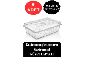 Resim Deembro Gastronom Küvet 5 Adet Gastronom/Gastronorm Küvet Kapaklı Gastronomi Küveti 9,2 Lt Ekmek Pizza Pide Hamur Teknesi 