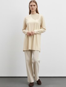 Resim Puane Kadın Basic Uzun Kollu Salaş Tunik-40017 - BEIGE 