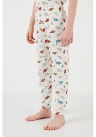 Resim Lela Desenli % 100 Pamuk Bisiklet Yaka Erkek Çocuk Pijama Takımı 6651001 Ekru-Kırmızı 