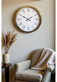 Resim İhtişamlı Gold 52 Cm Metal Roma Rakamlı Lüks Duvar Saati Açık 