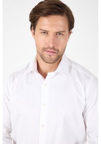 Resim Beyaz Uzun Kol Sert Yaka Cepsiz Slim Fit %100 Pamuk Gömlek 1004250266 Beyaz 