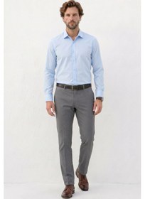 Resim Tudors Erkek Modern Slim Fit Uzun Kollu %100 Pamuk Premium Seri Saten Mavi Gömlek-49937 