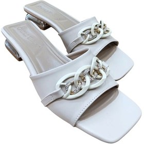 Resim Castle Black 35833 Kadın Taşlı Zincir Tokalı Kısa Topuklu Terlik Bej Bej 