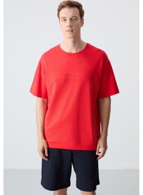 Resim Fiesta Lacivert Pamuklu Kalın Yumuşak Dokulu Oversize Fit Basic Erkek Şort Takım - 85257 Kırmızı 