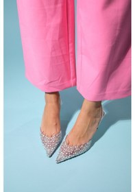 Resim Luvishoes Luvi Shoes Perun Sedef İncili Şeffaf Kadın İnce Topuklu Abiye Ayakkabı 