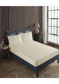 Resim %100 Pamuk Kapitoneli Sıvı Geçirmez Bej Renkli Yatak Alezi Yatak Koruyucu Alez Çarşaf Bej 