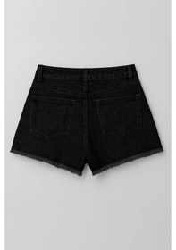 Resim Blue White Kadın Yüksek Bel Kemerli Jean Şort Etek Siyah 