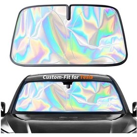 Resim Tesla Ön Cam Güneş Gölgesi İçin Customfit, Araba Güneşi Kapak Uv Bloğu, Katlanabilir 