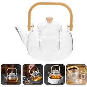 Resim Ahşap Saplı Cam Filtreli Demlik 1000 Ml - Isıya Dayanıklı Cam Bitki Çayı Demlik Şeffaf 