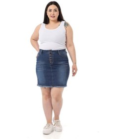 Resim Disentis Büyük Beden Eteği Püsküllü Düğme Detaylı Mavi Denim Mini Etek-mavi Mavi 