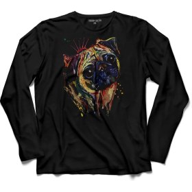 Resim Kendim Seçtim Pug Mops Dog Köpek Kafa Uzun Kollu Tişört Baskılı Çocuk T-Shirt 