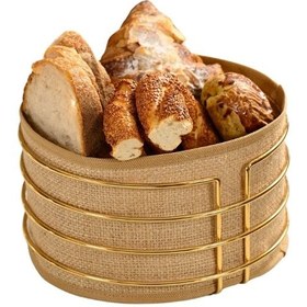 Resim Parlak Altın Yuvarlak Ekmek Sepeti Ekmeklik Sunum Sepeti Jüt Kumaşlı Çok Amaçlı Paslanmaz Metal 