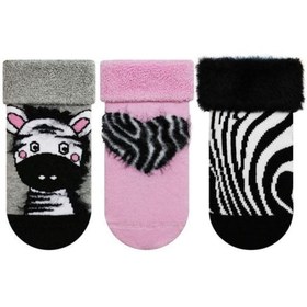 Resim Veraye socks Zebra Desenli Baskılı Havlu Kız Bebek Çorabı 