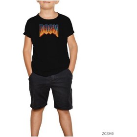 Resim Doom Vintage Siyah Çocuk Tişört Siyah 