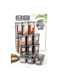 Resim Meleni Home 18'li Multi Set Elisa Etiketli Kare Erzak Saklama Kabı Seti Antrasit 6x 0,50 Lt-1,10 Lt -1,70 Lt Çok Renkli 